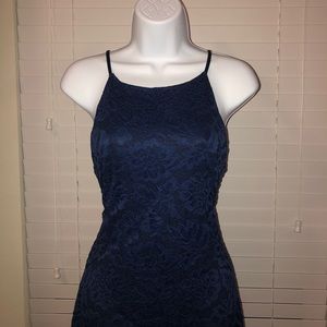 Midi Navy Floral Dress with back slit Sz Large